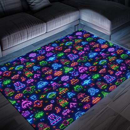 Add a Pop of Retro Charm to Your Home with Dark and Neon 80s Arcade NES Game 8bit Area Rug, Arcade Decor, Gift for Gamers, Video Game Lovers G327