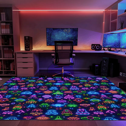Add a Pop of Retro Charm to Your Home with Dark and Neon 80s Arcade NES Game 8bit Area Rug, Arcade Decor, Gift for Gamers, Video Game Lovers G327