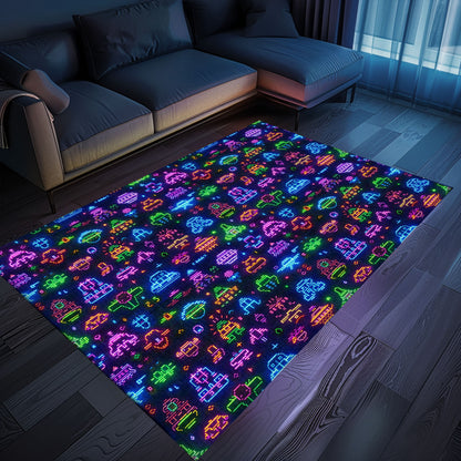 Add a Pop of Retro Charm to Your Home with Dark and Neon 80s Arcade NES Game 8bit Area Rug, Arcade Decor, Gift for Gamers, Video Game Lovers G327