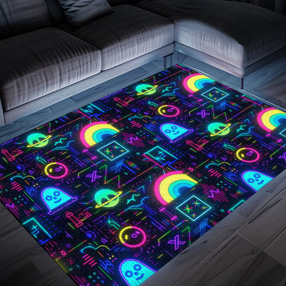 Add a Touch of Nostalgia to Your Living Room with Dark and Neon 80s Arcade NES Game 8bit Area Rug, Arcade Decor, Gift for Gamers, Video Game Lovers G306