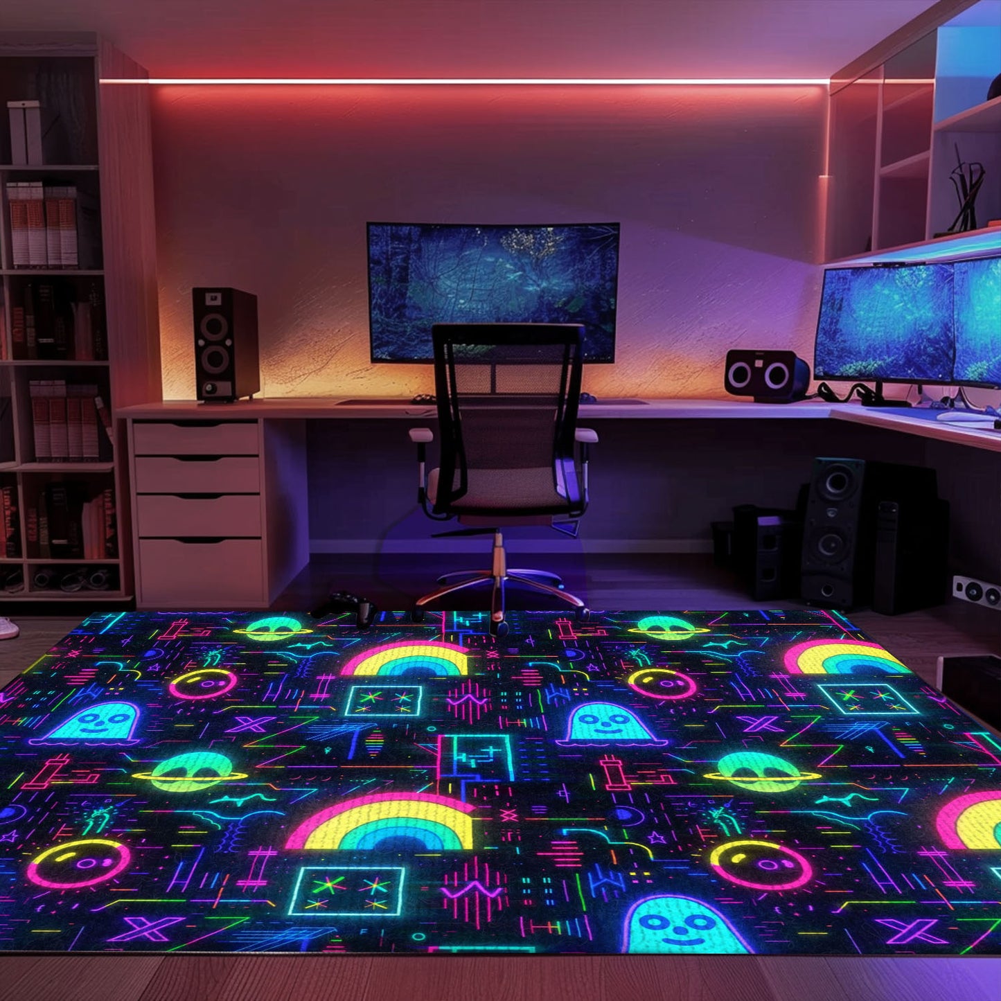 Add a Touch of Nostalgia to Your Living Room with Dark and Neon 80s Arcade NES Game 8bit Area Rug, Arcade Decor, Gift for Gamers, Video Game Lovers G306