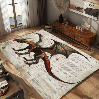 Plush Dragon Carpet for Bedrooms - Ultra-Soft and Cozy Carpet Featuring Beautiful Dragon Illustrations, Gift For Dragon Lovers, Personalized Dragon Rug for Living Room, Bedroom DG59