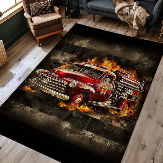 Firefighter Truck Theme Rug: Make a Statement with Your Flooring, Firefighter Rugs for Living Room Bedroom, Firefighter Rectangular Rugs Full Size FR05