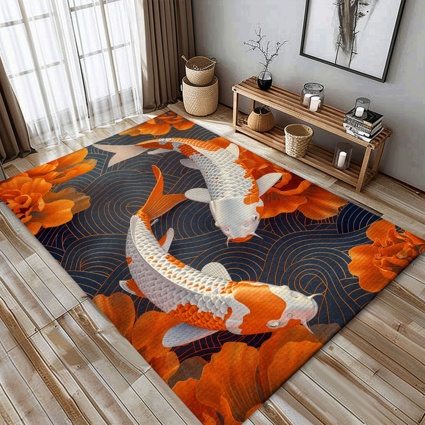 Beautiful Koi Fish Rugs for Bedrooms – A Unique Gift for Those Who Appreciate Aquatic-Themed Decor, Koi Rugs, Koi Fish Rug Carpet for Koi Lovers Size 5x8, 4x6, 3x5, 2x3 FT Koi 103