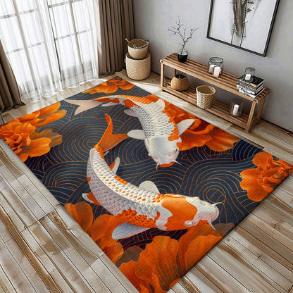 Beautiful Koi Fish Rugs for Bedrooms – A Unique Gift for Those Who Appreciate Aquatic-Themed Decor, Koi Rugs, Koi Fish Rug Carpet for Koi Lovers Size 5x8, 4x6, 3x5, 2x3 FT Koi 103