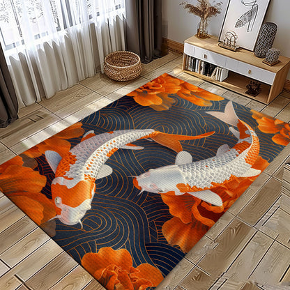 Beautiful Koi Fish Rugs for Bedrooms – A Unique Gift for Those Who Appreciate Aquatic-Themed Decor, Koi Rugs, Koi Fish Rug Carpet for Koi Lovers Size 5x8, 4x6, 3x5, 2x3 FT Koi 103