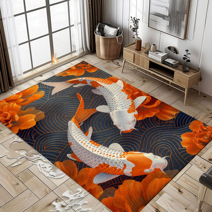Beautiful Koi Fish Rugs for Bedrooms – A Unique Gift for Those Who Appreciate Aquatic-Themed Decor, Koi Rugs, Koi Fish Rug Carpet for Koi Lovers Size 5x8, 4x6, 3x5, 2x3 FT Koi 103
