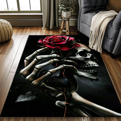 Add Personality to Your Living Space with a Skull and Floral Pattern Area Rug, Skull Rug, Area Rugs 5x8, 4x6, 3x5 Size for Living Room Bedroom Home Decorative Skull K10