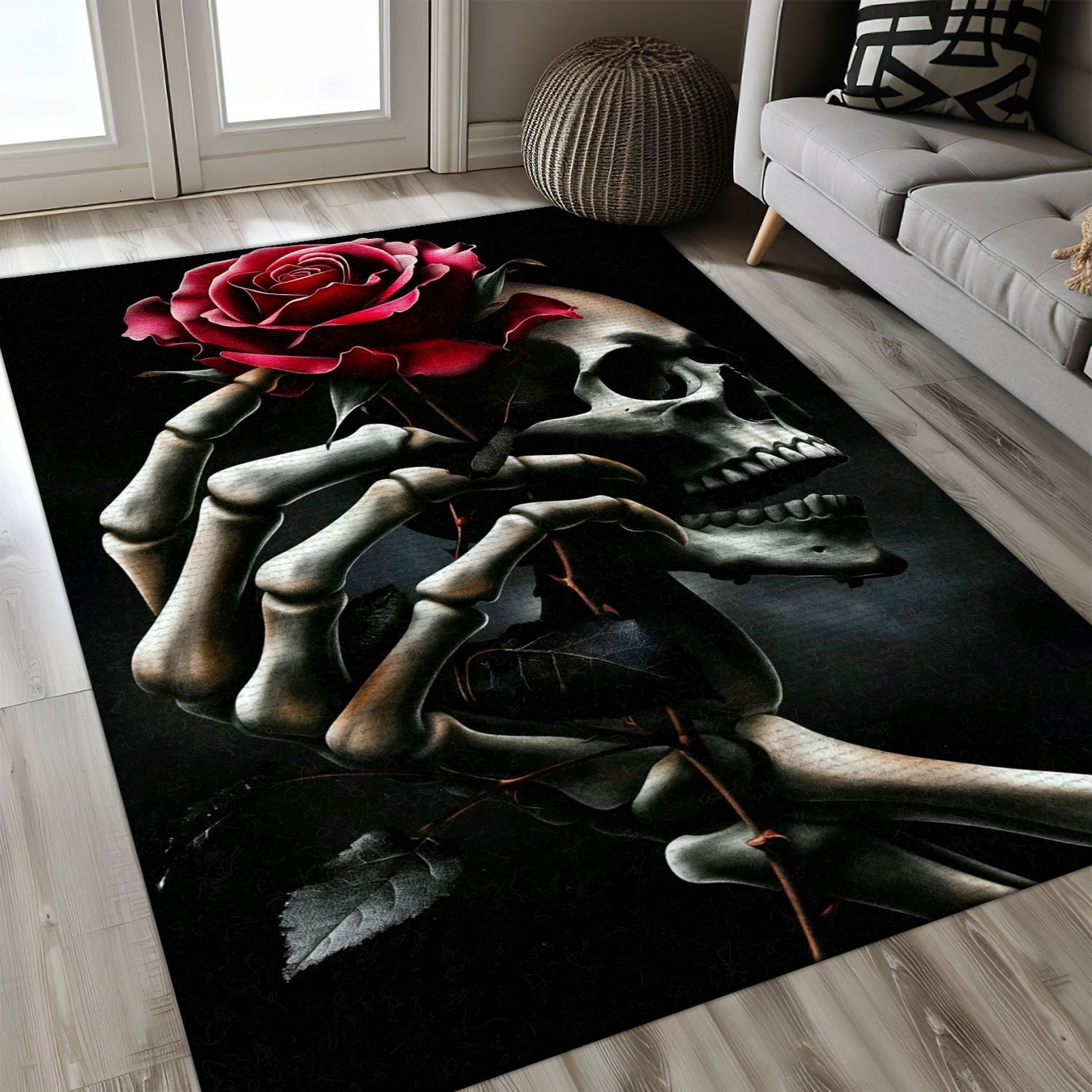 Add Personality to Your Living Space with a Skull and Floral Pattern Area Rug, Skull Rug, Area Rugs 5x8, 4x6, 3x5 Size for Living Room Bedroom Home Decorative Skull K10