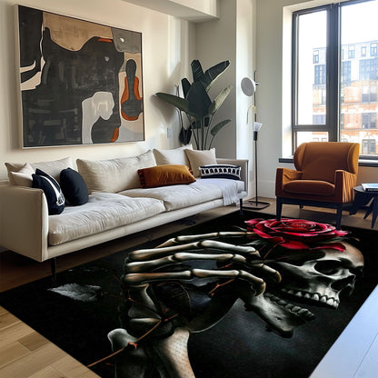 Add Personality to Your Living Space with a Skull and Floral Pattern Area Rug, Skull Rug, Area Rugs 5x8, 4x6, 3x5 Size for Living Room Bedroom Home Decorative Skull K10