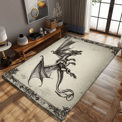 Majestic Wyvern Dragon with Four Legs and Long Tail, Stunning Area Rug for Mythical and Fantasy Home Interiors, Gift For Dragon Lovers, Personalized Dragon Rug for Living Room, Bedroom DG63