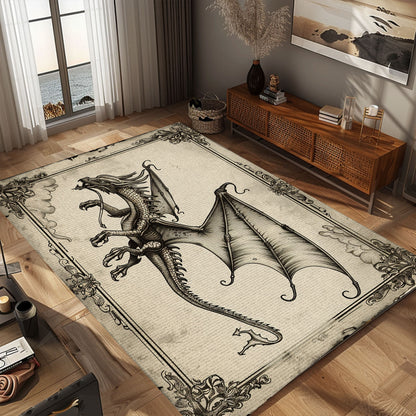 Exquisite Wyvern Dragon Area Rug with Four Legs and Long Tail, Perfect for Medieval and Fantasy-Themed Decor, Gift For Dragon Lovers, Personalized Dragon Rug for Living Room, Bedroom DG61