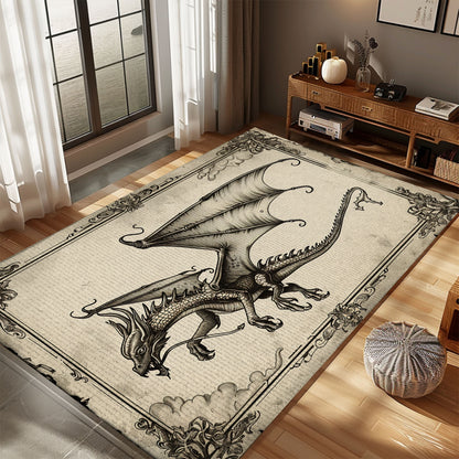 Exquisite Wyvern Dragon Area Rug with Four Legs and Long Tail, Perfect for Medieval and Fantasy-Themed Decor, Gift For Dragon Lovers, Personalized Dragon Rug for Living Room, Bedroom DG61