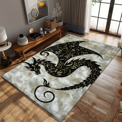 Artistic Dragon in a Stylized Silhouette Form Area Rug, Ideal for Adding Unique Fantasy Art to Any Room, Gift For Dragon Lovers, Personalized Dragon Rug for Living Room, Bedroom DG115