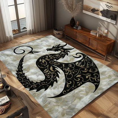 Artistic Dragon in a Stylized Silhouette Form Area Rug, Ideal for Adding Unique Fantasy Art to Any Room, Gift For Dragon Lovers, Personalized Dragon Rug for Living Room, Bedroom DG115