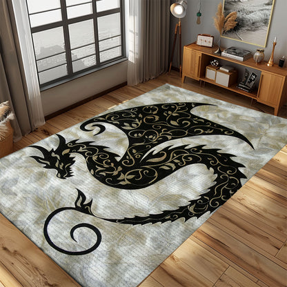 Artistic Dragon in a Stylized Silhouette Form Area Rug, Ideal for Adding Unique Fantasy Art to Any Room, Gift For Dragon Lovers, Personalized Dragon Rug for Living Room, Bedroom DG115