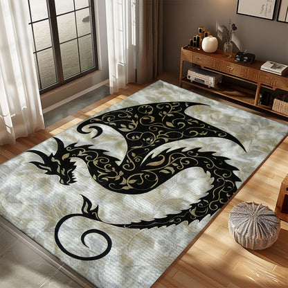 Artistic Dragon in a Stylized Silhouette Form Area Rug, Ideal for Adding Unique Fantasy Art to Any Room, Gift For Dragon Lovers, Personalized Dragon Rug for Living Room, Bedroom DG115