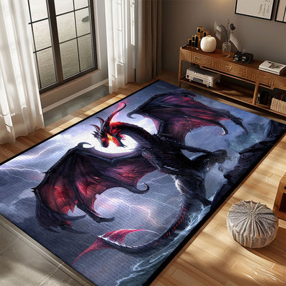 Gothic-Inspired Purple Dragon Area Rug with Ornate Silver Cross, Perfect for Creating a Dramatic Interior Design, Gift For Dragon Lovers, Personalized Dragon Rug for Living Room, Bedroom DG78